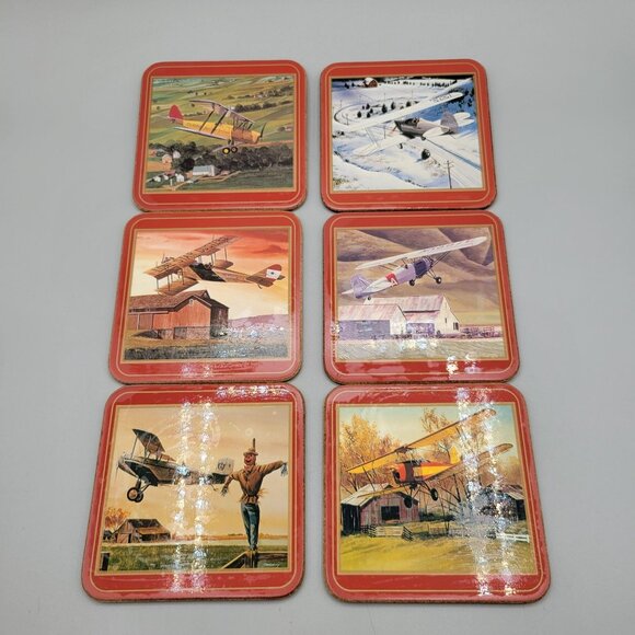 Pimpernel Aviation Biplanes Acrylic Coasters England Set of 6 - Picture 2 of 3